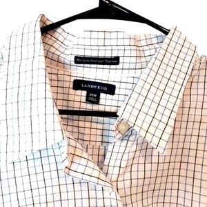 Lands'end Non Iron Pinpoint Oxford button blue white plaid shirt plus s
